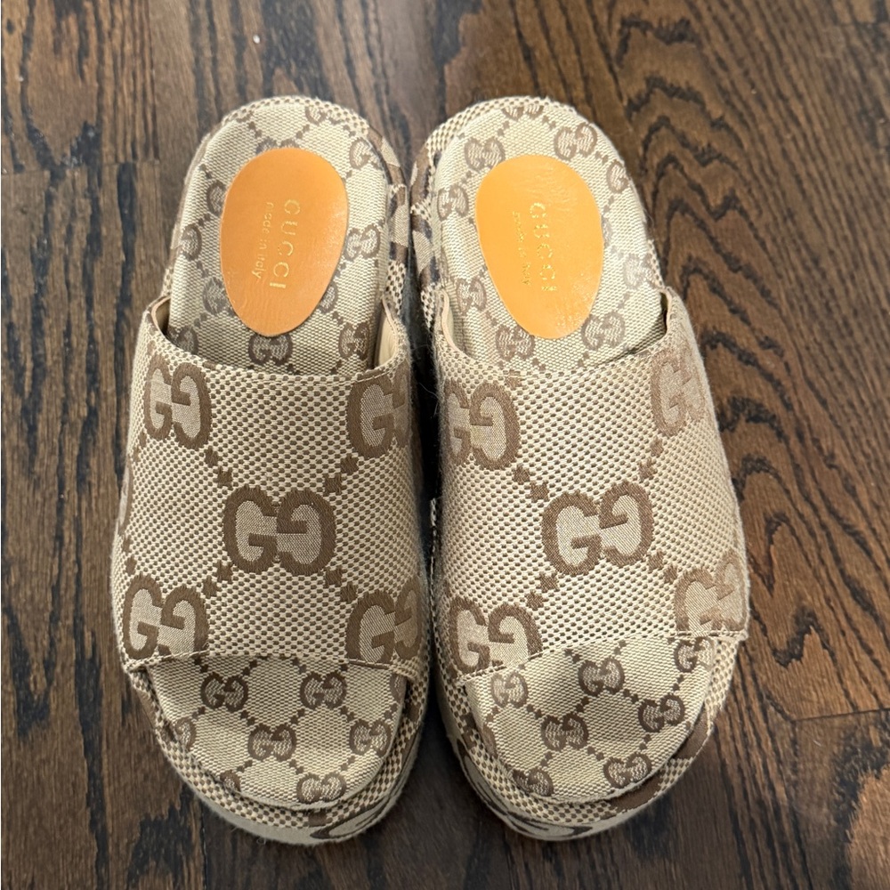 Gucci Brown Chunk Platform Slide Sandals